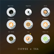 茶9款美味咖啡俯视图矢量素材