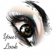 化妆品手写文字水彩手绘女人化妆后的眼睛矢量素材