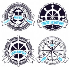 4款蓝色彩绘航海徽章矢量素材