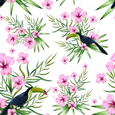 火烈鸟鹦鹉和花朵纹理矢量素材