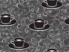 咖啡杯黑色手绘风格咖啡矢量背景素材