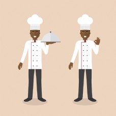 手绘厨师角色两种姿势背景