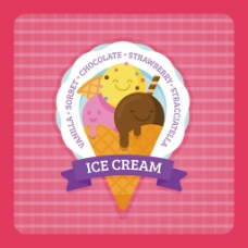 冰淇淋圆形贴纸红色背景