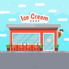 冰淇淋小卖部外观插图背景平面设计素材