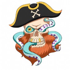 海盗船长头骨与章鱼脚背景
