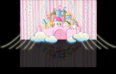 满月背景粉色卡通城堡背景