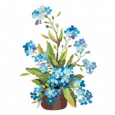蓝色商业卡通矢量手绘水彩蓝色花盆商业插画设计元素