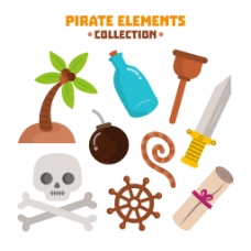 骷髅和其他海盗元素平面设计素材