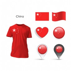 设计元素中国国旗元素t恤设计模板