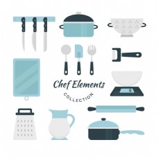 厨房设计漂亮各种厨房用品元素平面设计素材