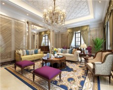欧式时尚客厅茶几沙发吊灯设计图