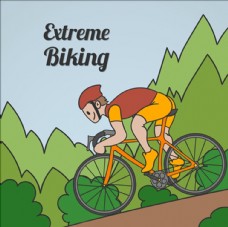 手绘卡通山地自行车比赛海报