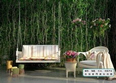 景观设计植物墙绿化生态浪漫秋千椅