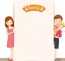 幸福家庭卡通人物边框背景矢量