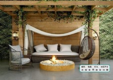 景观设计植物墙藤沙发吊椅火盆阳台
