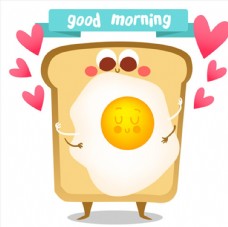 西饼卡通吐司面包和鸡蛋的形象插图