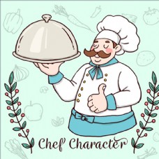 吃货美食手绘卡通男厨师插图
