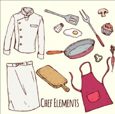 吃货美食厨师制服和厨房元素