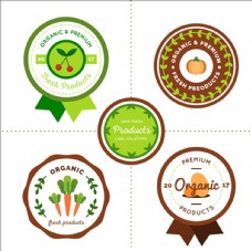 绿色蔬菜扁平的圆形有机食品贴纸
