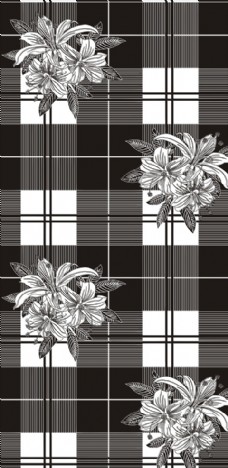 潮流素材黑白格子底纹植物花朵花卉素材