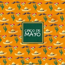 Cinco de Mayo的背景与墨西哥帽子和仙人掌