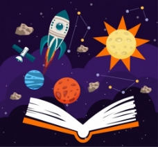 空间科学背景的飞船行星书装饰免费矢量