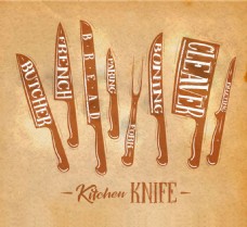 8款创意彩绘厨房刀具矢量