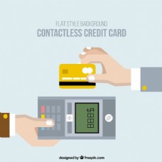 使用非接触式信用卡支付的扁平背景