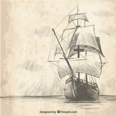 复古手绘帆船背景