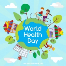 世界卫生日背景与人们锻炼