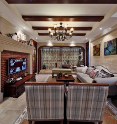 沙发背景墙现代美式客厅装修效果图