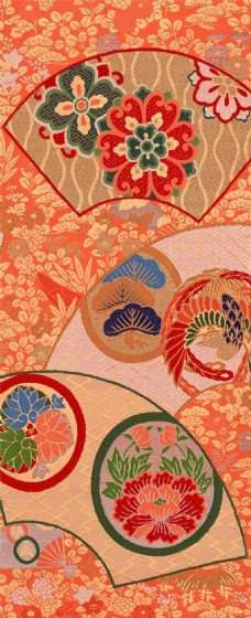 欧式花纹背景彩色中式扇形花朵布纹壁纸