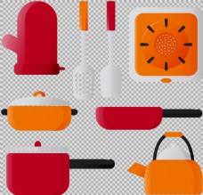 红色调厨房用品免抠png透明图层素材