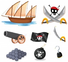 海盗船与帆船和武器插图