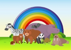 野外有彩虹的野生动物