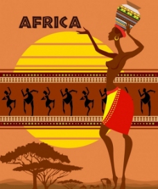 黄色背景非洲部落舞蹈人类装饰自由向量