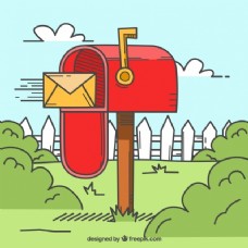 红色邮箱的风景背景