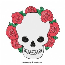 头骨背景与手绘玫瑰
