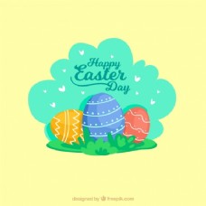 复活节背景装饰蛋和心