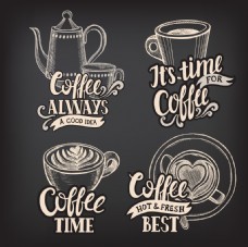 咖啡杯手绘拉花咖啡插画