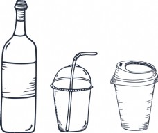 饮料瓶子通黑白线条矢量涂鸦装饰元素合集