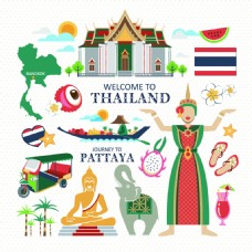 卡通人物卡通泰国人物旅游场景海报元素矢量素材