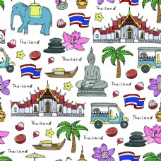 电子报手绘大象泰国旅游场景海报元素矢量素材