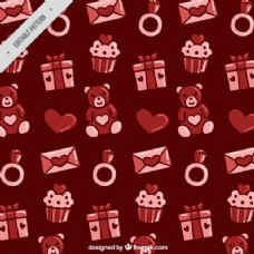 情人礼品带有泰迪熊和红色礼品的情人节图案
