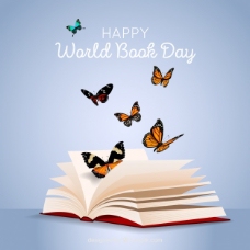 世界风景世界图书日背景与蝴蝶的写实风格