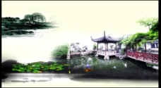 水墨荷塘中国风江南山水风情背景视频素材