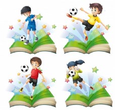 在书本上踢足球的孩子们