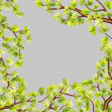 手绘绿色叶子边框免抠png透明图层素材