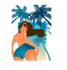 夏日海滩女性背景插画