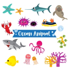 动物形象海底的动物卡通形象矢量素材